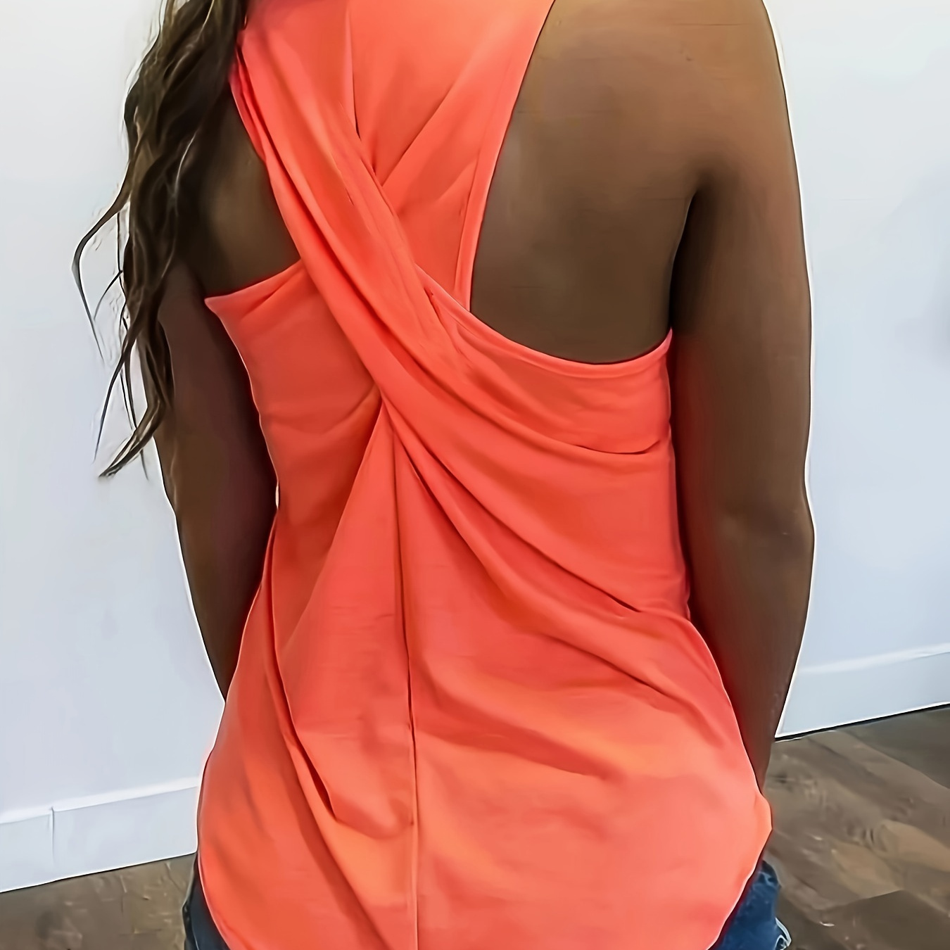 

Twist Back Crew Neck Tank Top, Casual Sleeveless Top For Spring & Summer, Women's Clothing