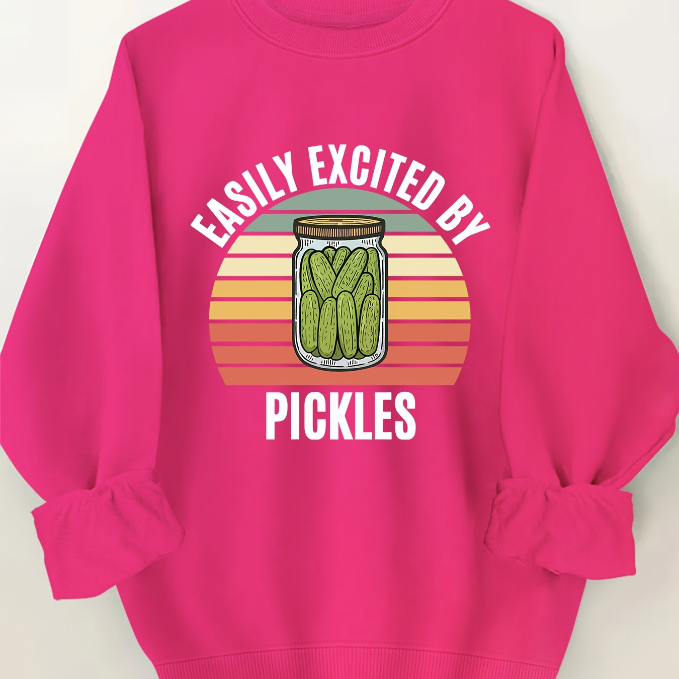 

Pickles Print Crew Neck Sweatshirt, Casual Long Sleeve Sweatshirt For Spring & Fall, Women's Clothing