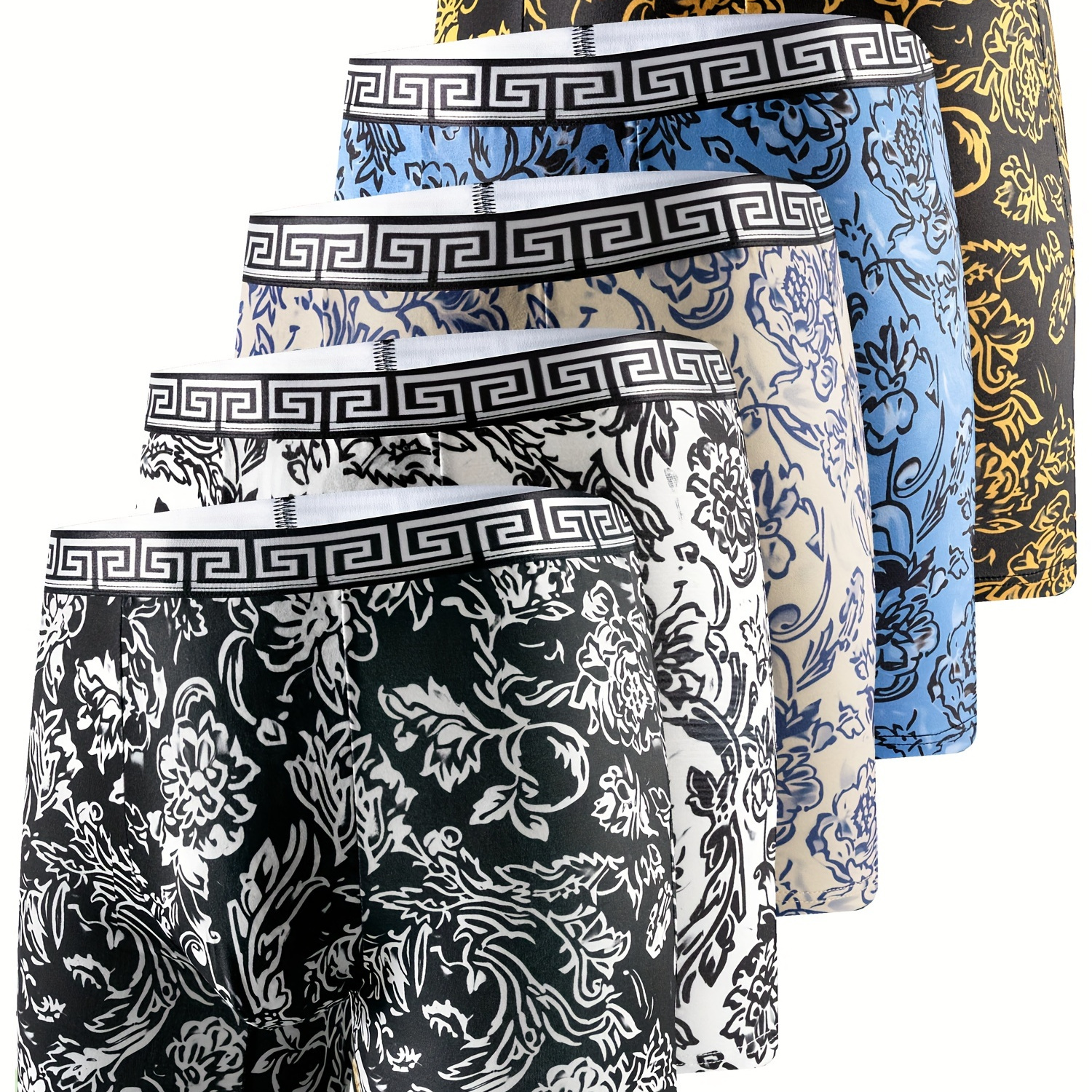 

5-pack Men's Long Boxer Briefs, 2024 , High-quality Thin Comfortable Breathable Underwear, Geometric Pattern, Knit Polyester Fabric With Medium Stretch