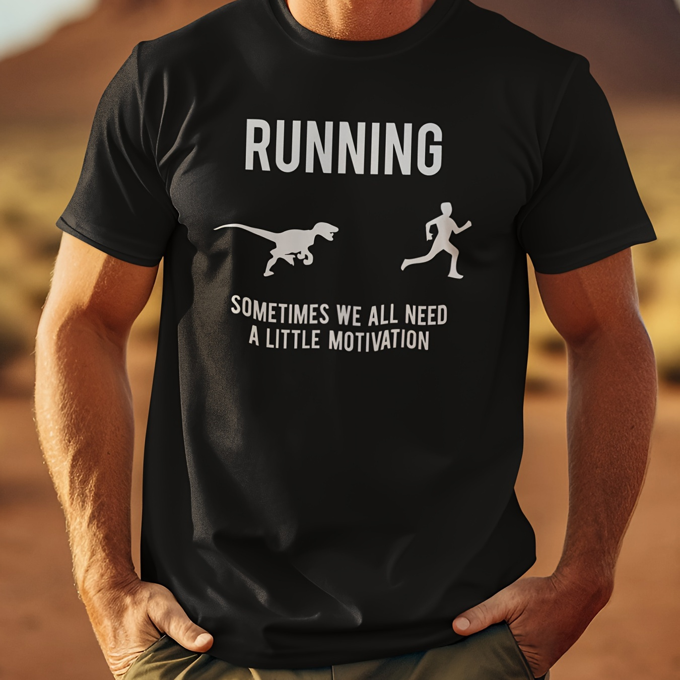 

Funny Runners Shirt - Men's Front Printed Short-sleeved T-shirt - Comfortable & Breathable Casual Tops For Summer, Spring & Fall - Dinosaur Running Shirt, Running Motivation Shirt