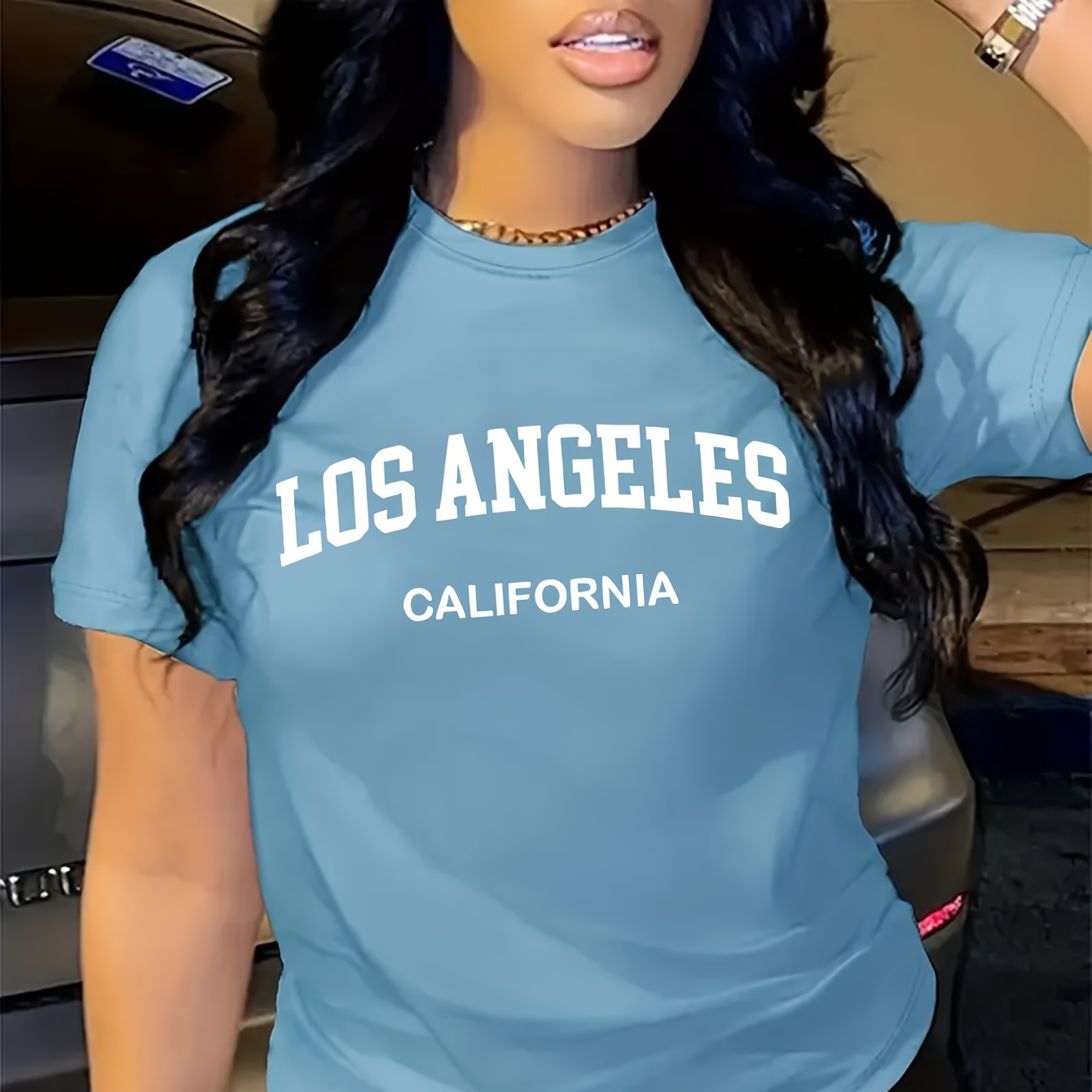 

Los Angeles Letter Print T-shirt, Short Sleeve Crew Neck Casual Top For Summer & Spring, Women's Clothing