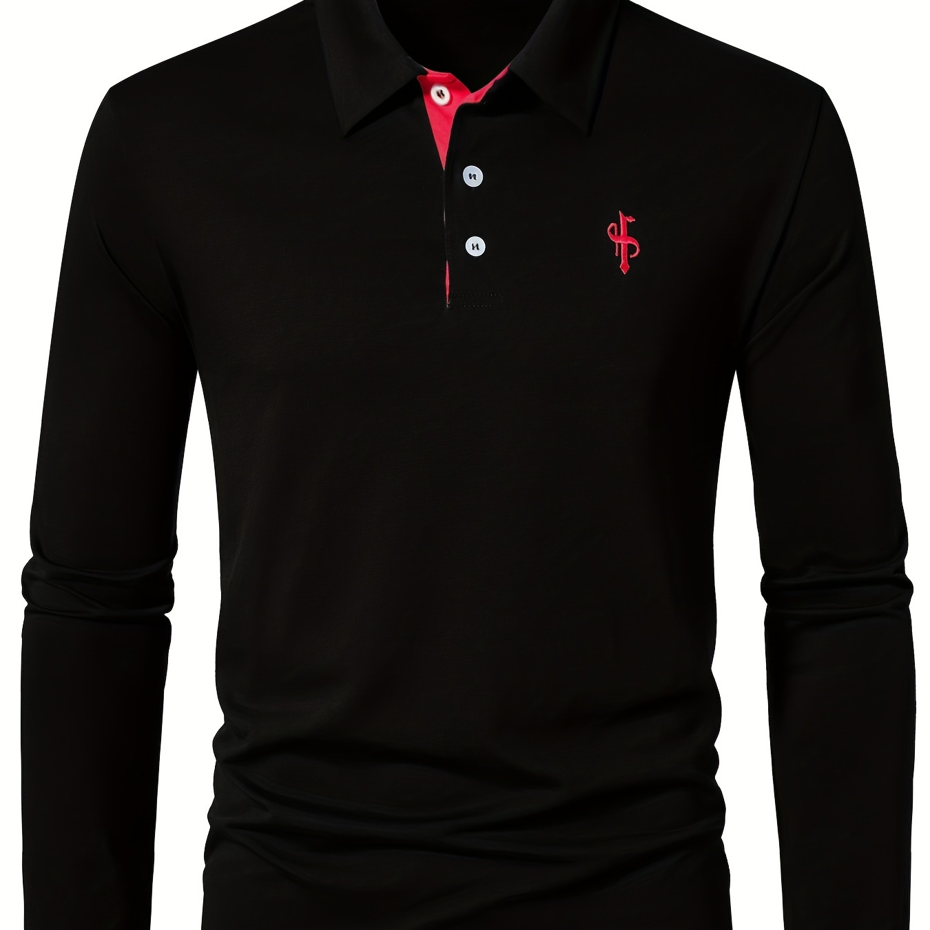 Simple Embroidered Pattern Men's Long Sleeve Shirt, Male Clothing For Golf Sports, Gift For Men