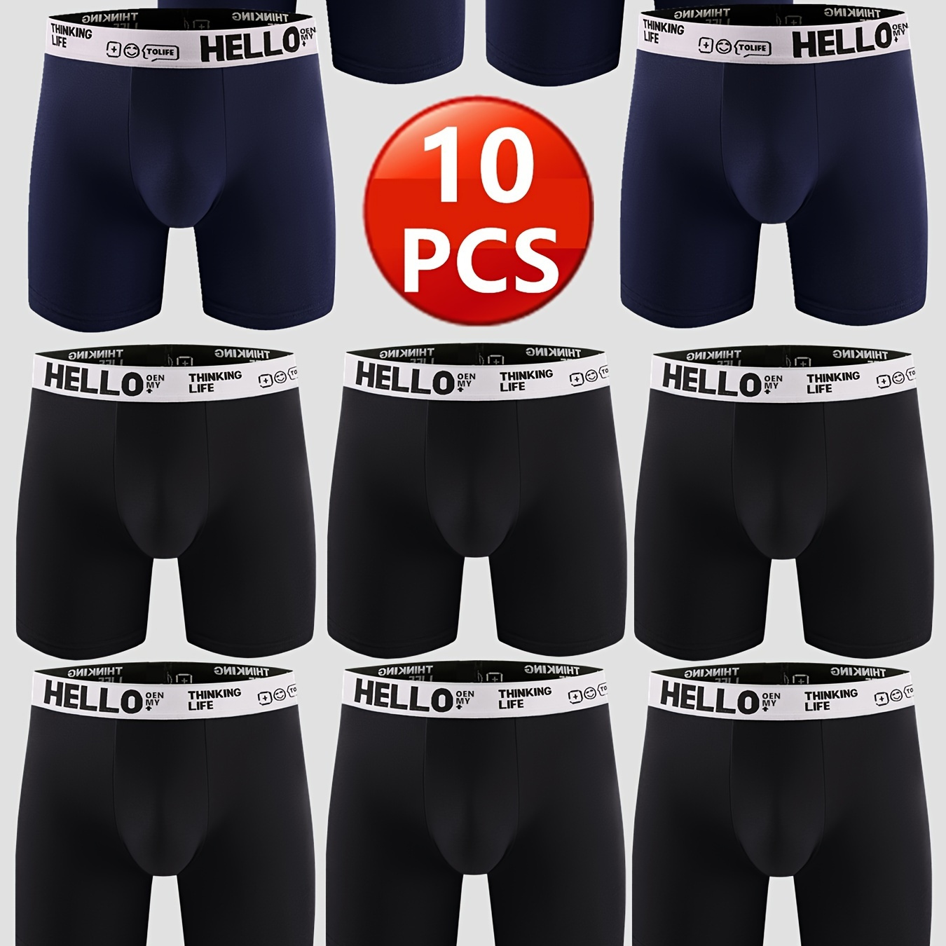 

10pcs Men's Cotton Breathable Comfortable Soft Stretchy Plain Color Boxer Briefs Underwear Set Ideal Gifts For Him