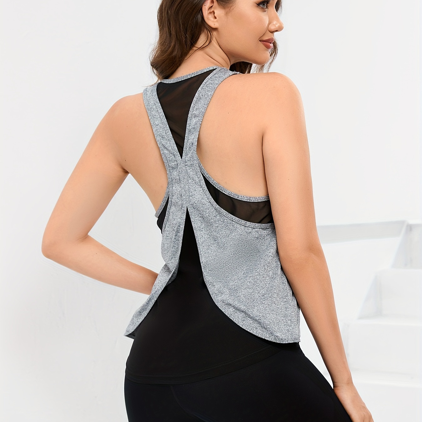 Solid Color Mesh Sleeveless Tank Top Breathable Racer Back - Temu Canada
