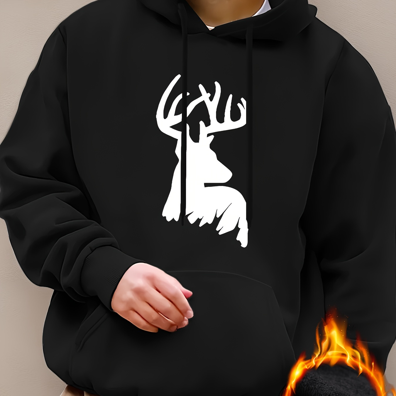 

Deer Print Hoodie, Cool Hoodies For Men, Men's Casual Pullover Hooded Sweatshirt With Kangaroo Pocket Streetwear For Winter Fall, As Gifts