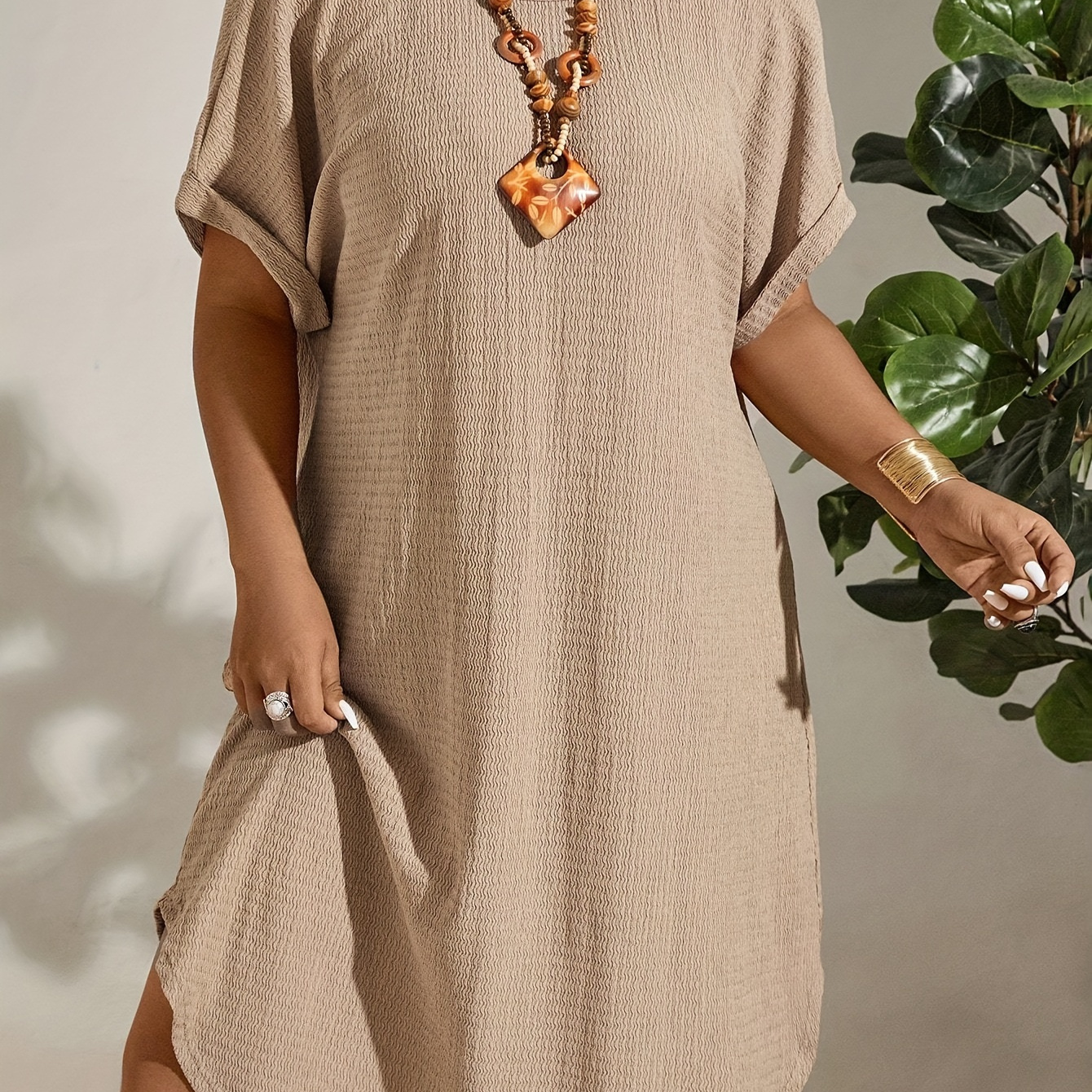 

Robe ample Simple et unie de grande taille, robe décontractée à manches courtes pour le printemps et l'été, vêtements de grande taille pour femmes