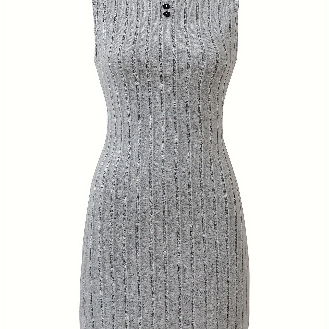 

Solid Color Button Front Tank Dress, Elegant Sleeveless Bodycon Dress For Spring & Summer, Women's Clothing