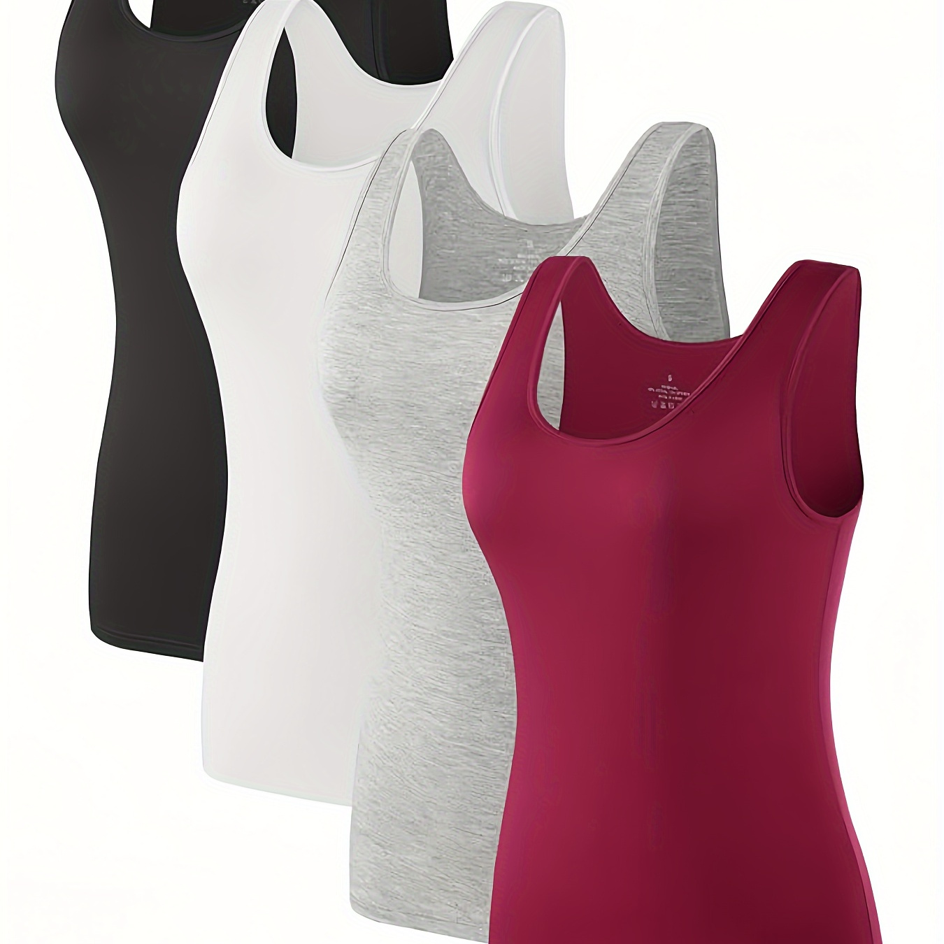 

4-pack Solid Crew Neck Tank Top, Casual Sleeveless Top For Spring & Summer, Women's Clothing