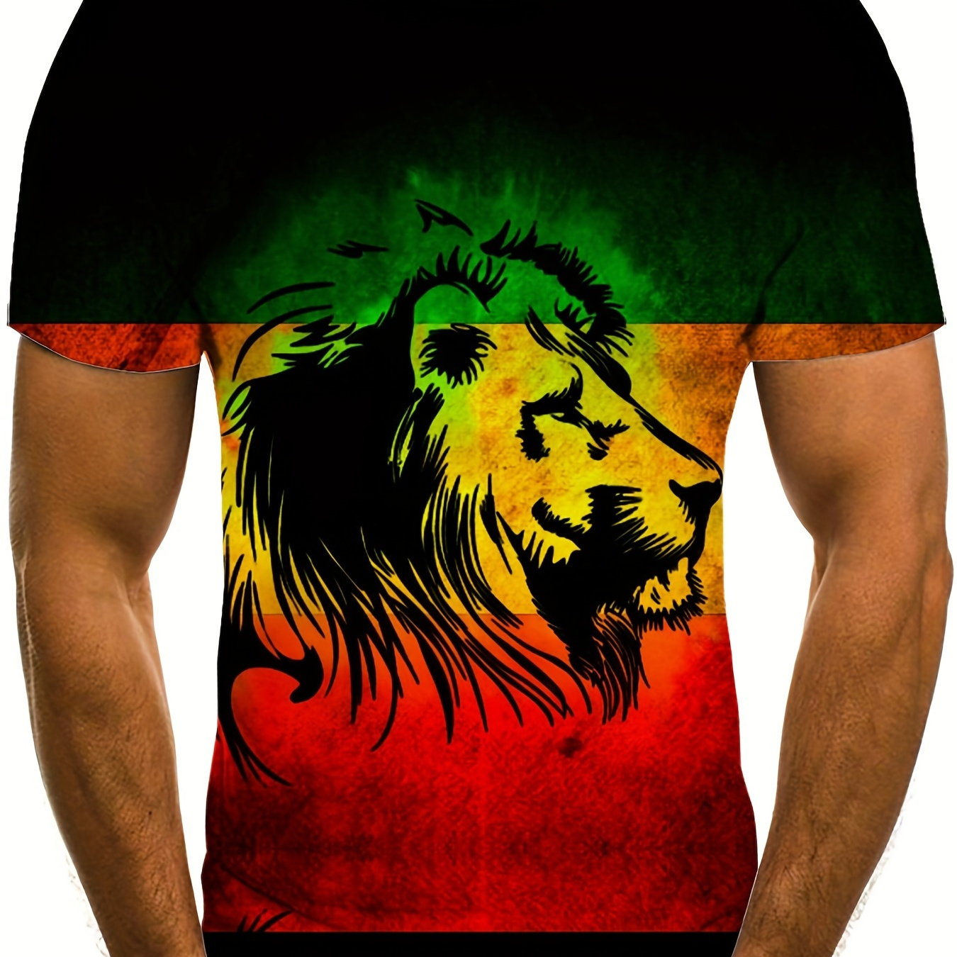 

Lion 3d Print T-shirt, Men's Casual Street Style Stretch Round Neck Tee Shirt For Summer
