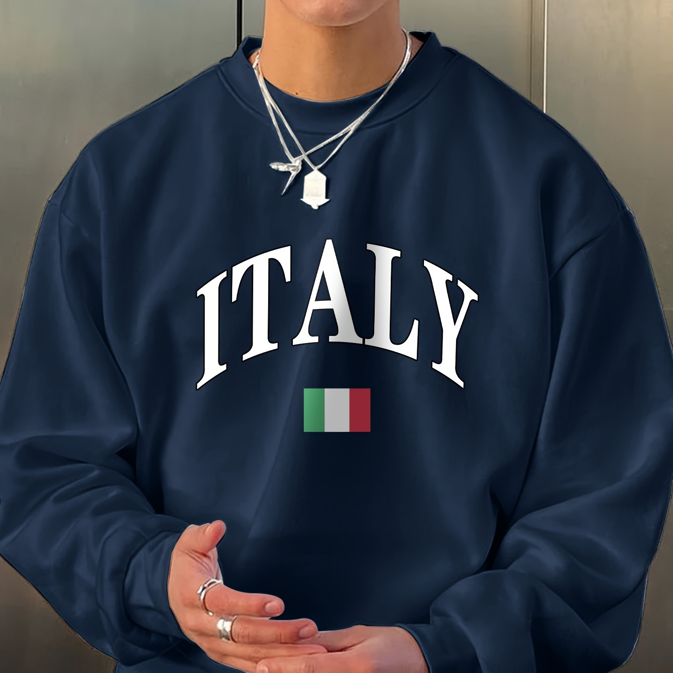 

Men' Sweatshirt With Italy Print, Loose Fit, Knit Fabric, Polyester, Round Neck, Casual Sports Commute Sweatshirt