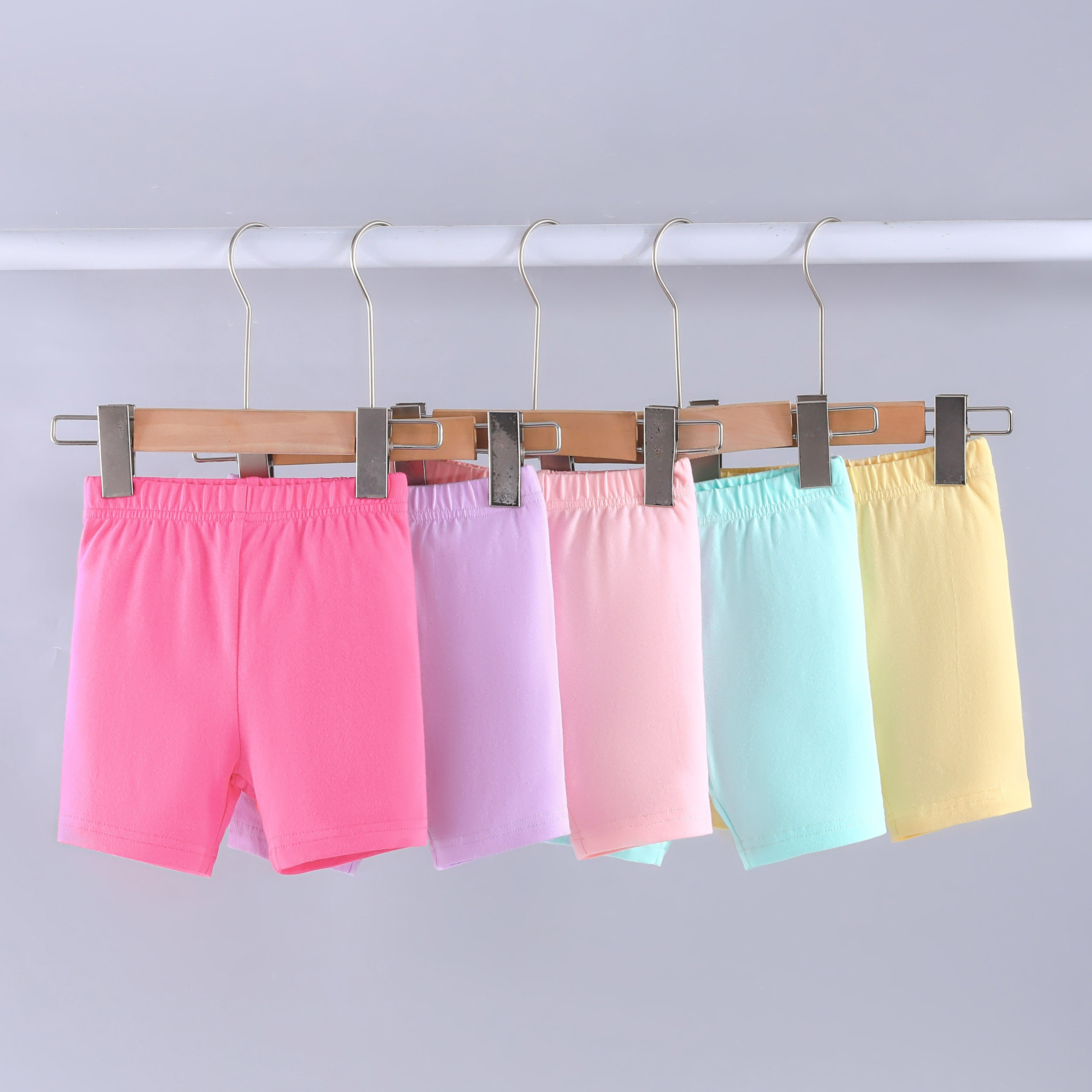 

5pcs Baby's Solid Color Casual Shorts, Candy-colored Comfy Elastic Waist Bottoms, Infant & Toddler Girl's Clothing For Summer Outdoor