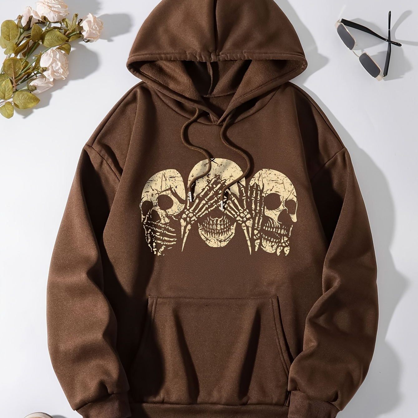 

Skull Print Hoodie, Drawstring Casual Hooded Sweatshirt For Fall & Spring, Women's Clothing