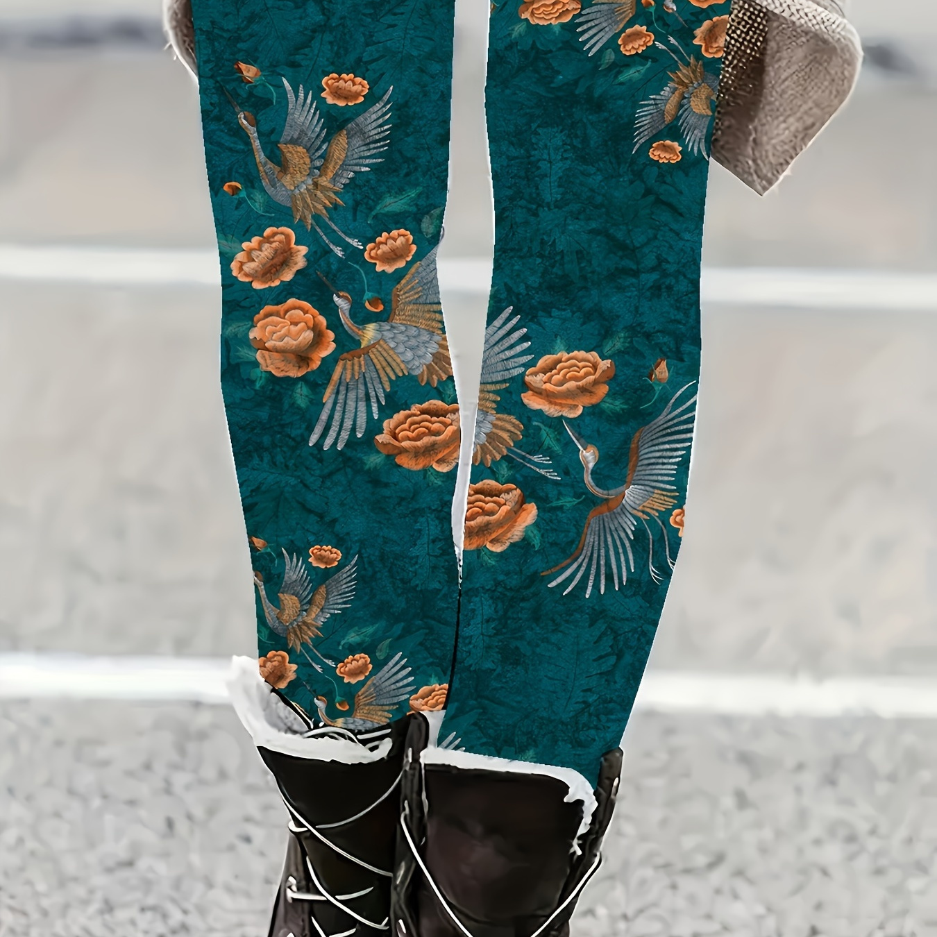 

Leggings ajustés à imprimé floral grande taille, leggings extensibles pour tous décontractés, vêtements grande taille pour femmes