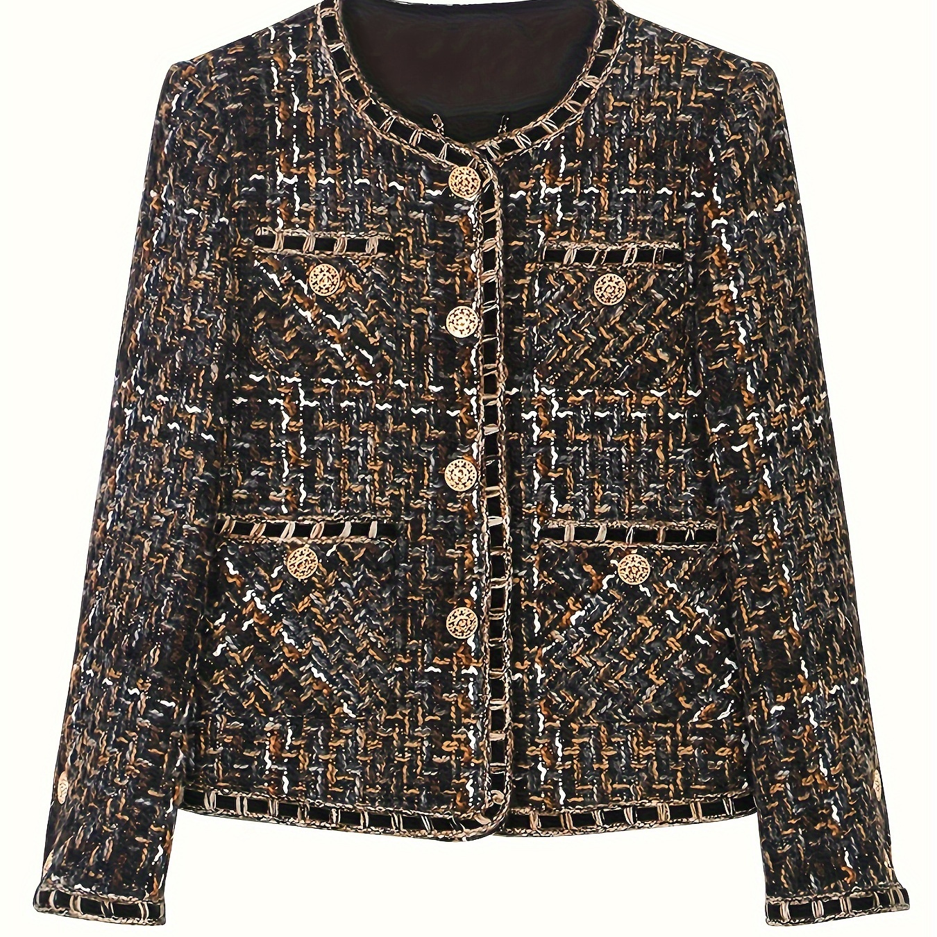 

Elegant French-inspired Tweed Cardigan - Chic , Long Sleeve, Button-up Jacket For Women | Fall/winter