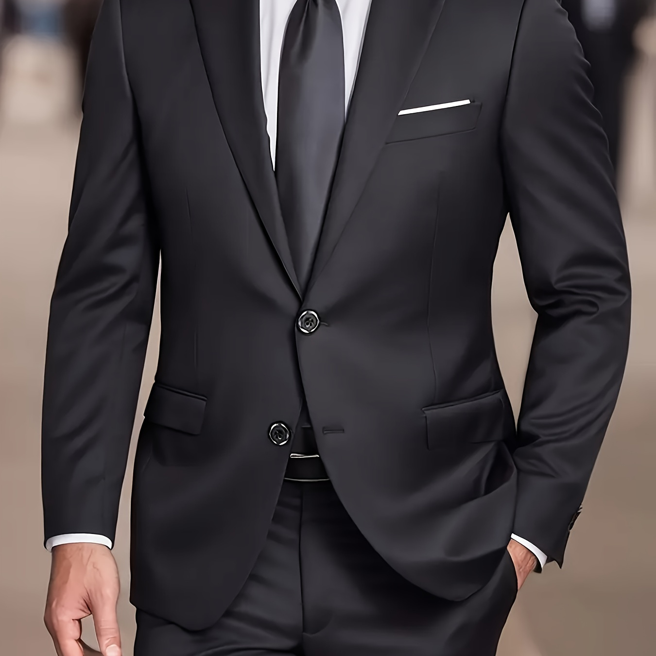 

Un ensemble de costume pièces pour homme, comprenant un blazer et un pantalon, pour les événements et les fêtes d' élégantes et décontractées.