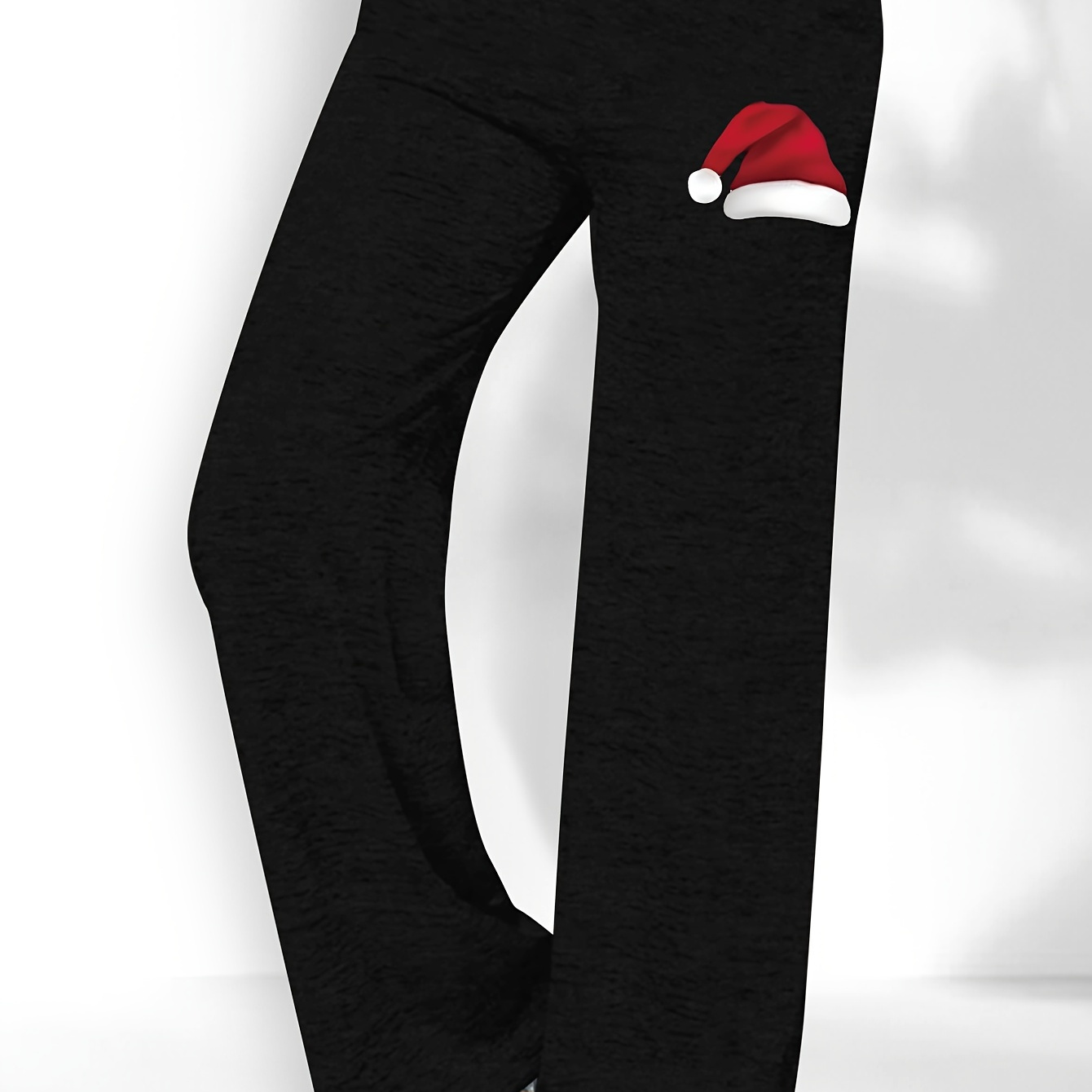 

Women's Casual Wide Leg Pants With Christmas Hat Applique - Polyester And Spandex , Knit Fabric, Cartoon Print, For Summer Season