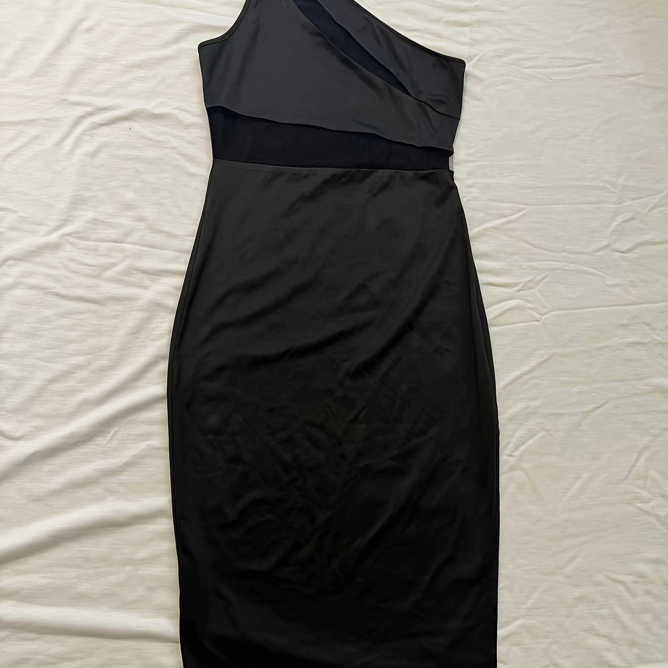 

Contrast Mesh 1 Shoulder Dress, Sexy Semi-sheer Sleeveless Split Bodycon Dress, Women's Clothing