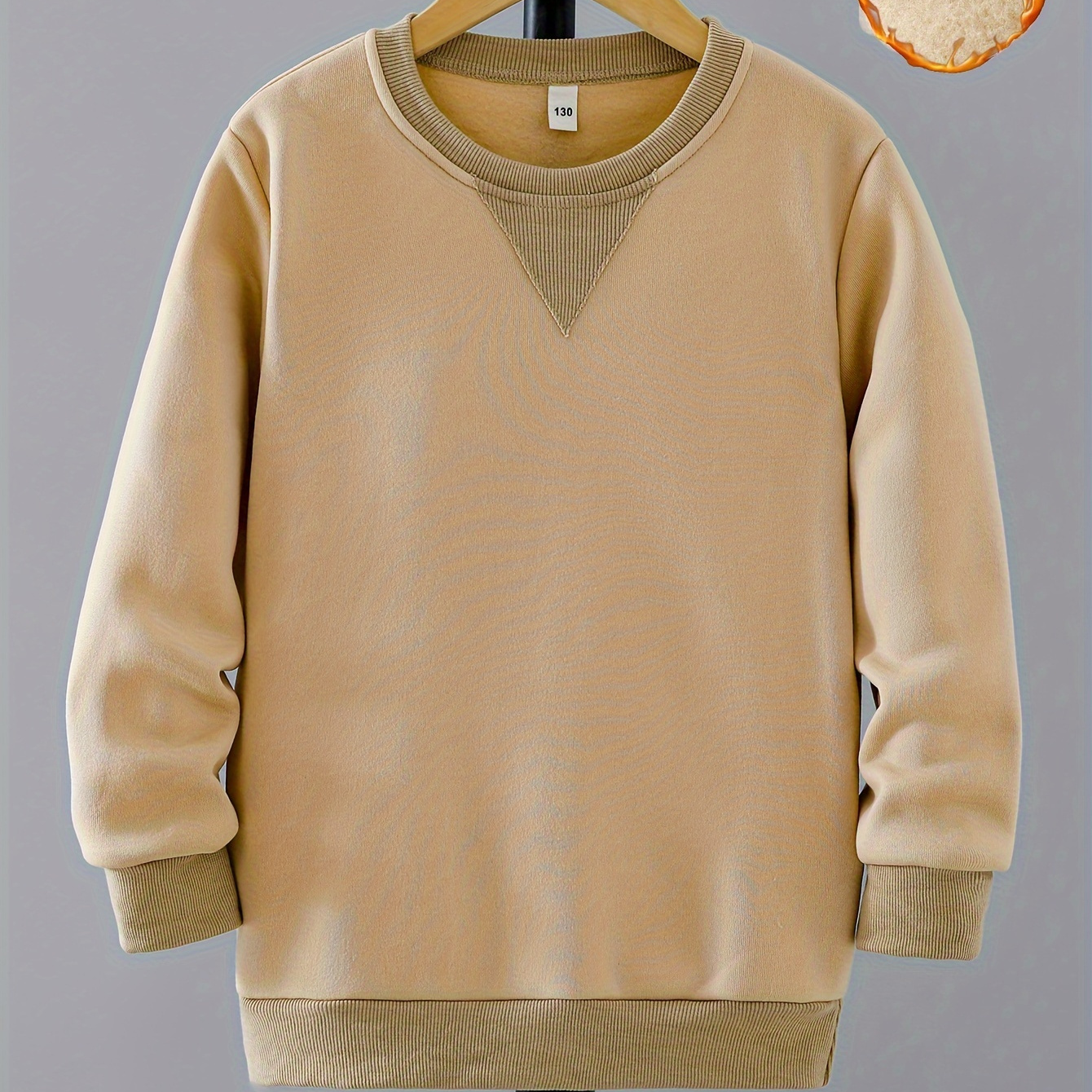 

Boys Casual Solid Color Warm Fleece Sweatshirt: Thick And Cozy Top For Spring Fall Season