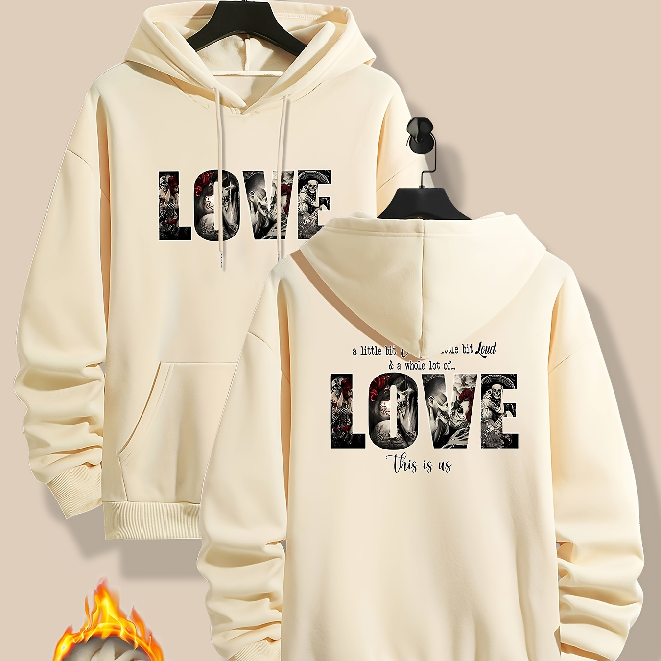 

Men's Long Sleeve Letter Love Pattern Print, Hoodies Street Casual Sports And Fashionable With Kangaroo Pocket Sweatshirt, Suitable For Outdoor Sports, For Autumn And Winter, Fashionable And Versatile