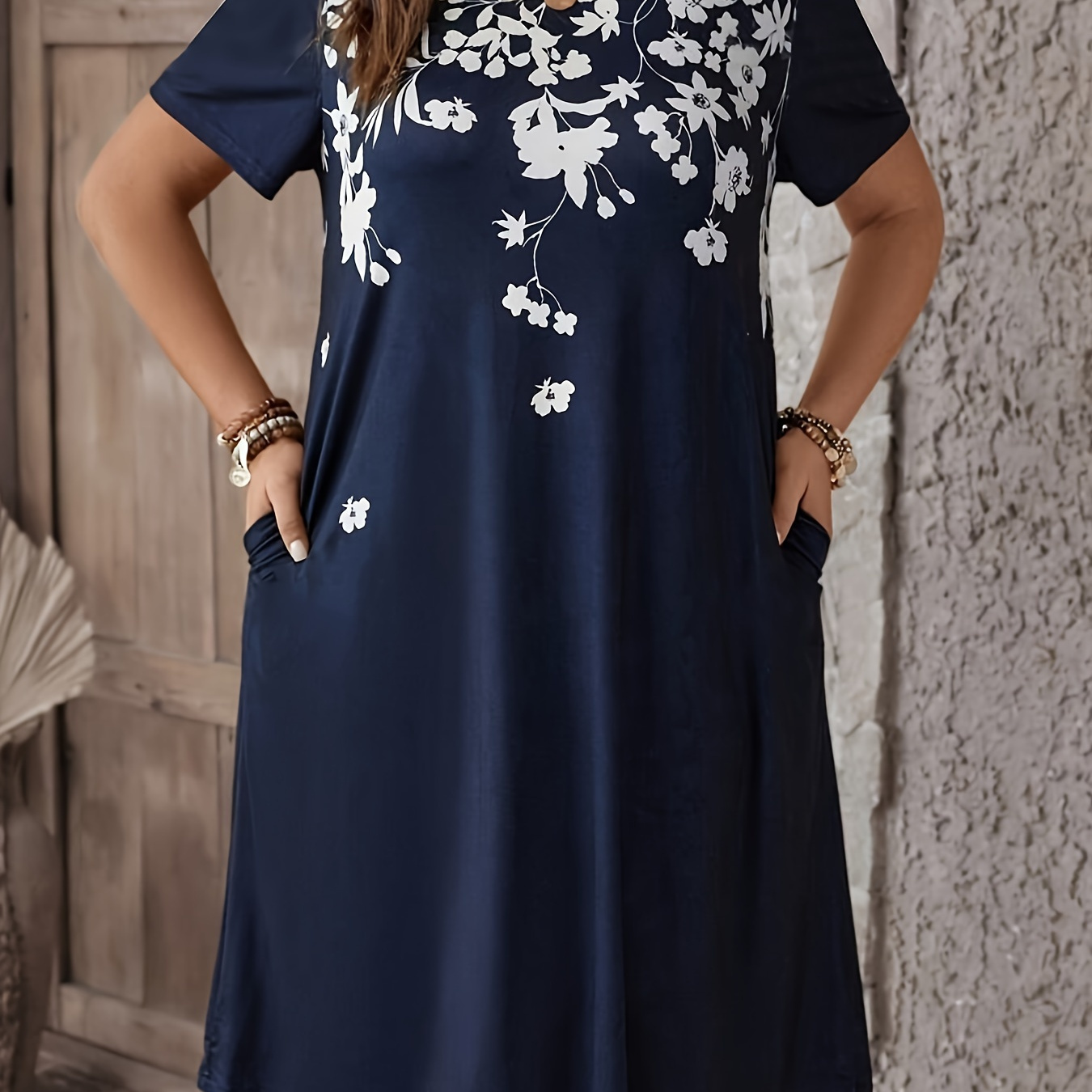 

Robe ample à imprimé végétal, robe décontractée à manches courtes pour le printemps et l'été, vêtements grande taille pour femmes