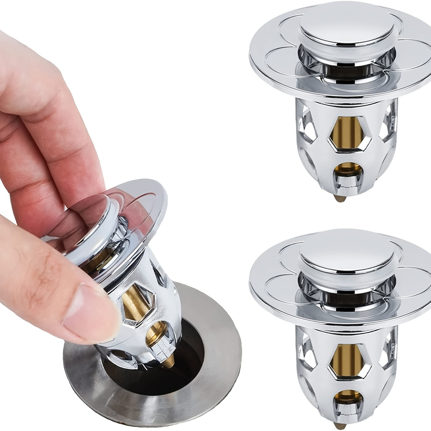 Stainless Steel Drain Filter Wash Basin Plug Bath Stopper Hair Catcher Basin Spring Core Bathroom Sink Plug Pop-Up Bounce Core Basin Drain Filter Rose