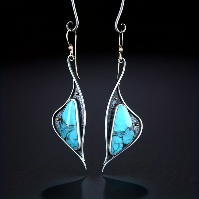 

Abstract Swan Design With Turquoise Decor Retro Dangle Earrings Zinc Alloy Silver Plated Jewelry Creative Female Gift
