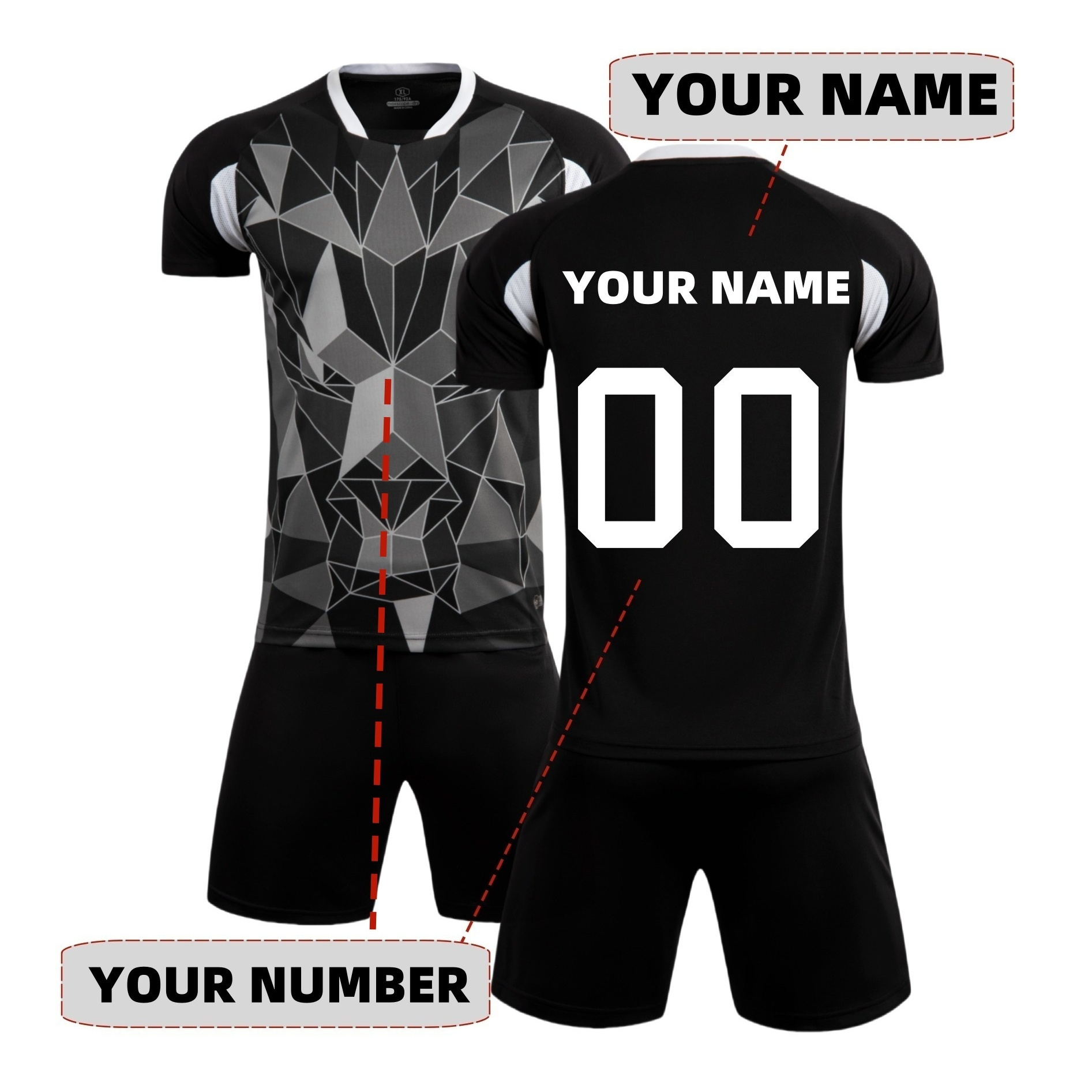 

Customized Geometric Pattern 2-piece Soccer Training Set, Breathable Short Sleeve Jersey & Quick-dry Shorts, Personalized Name & Number, Kit For Summer