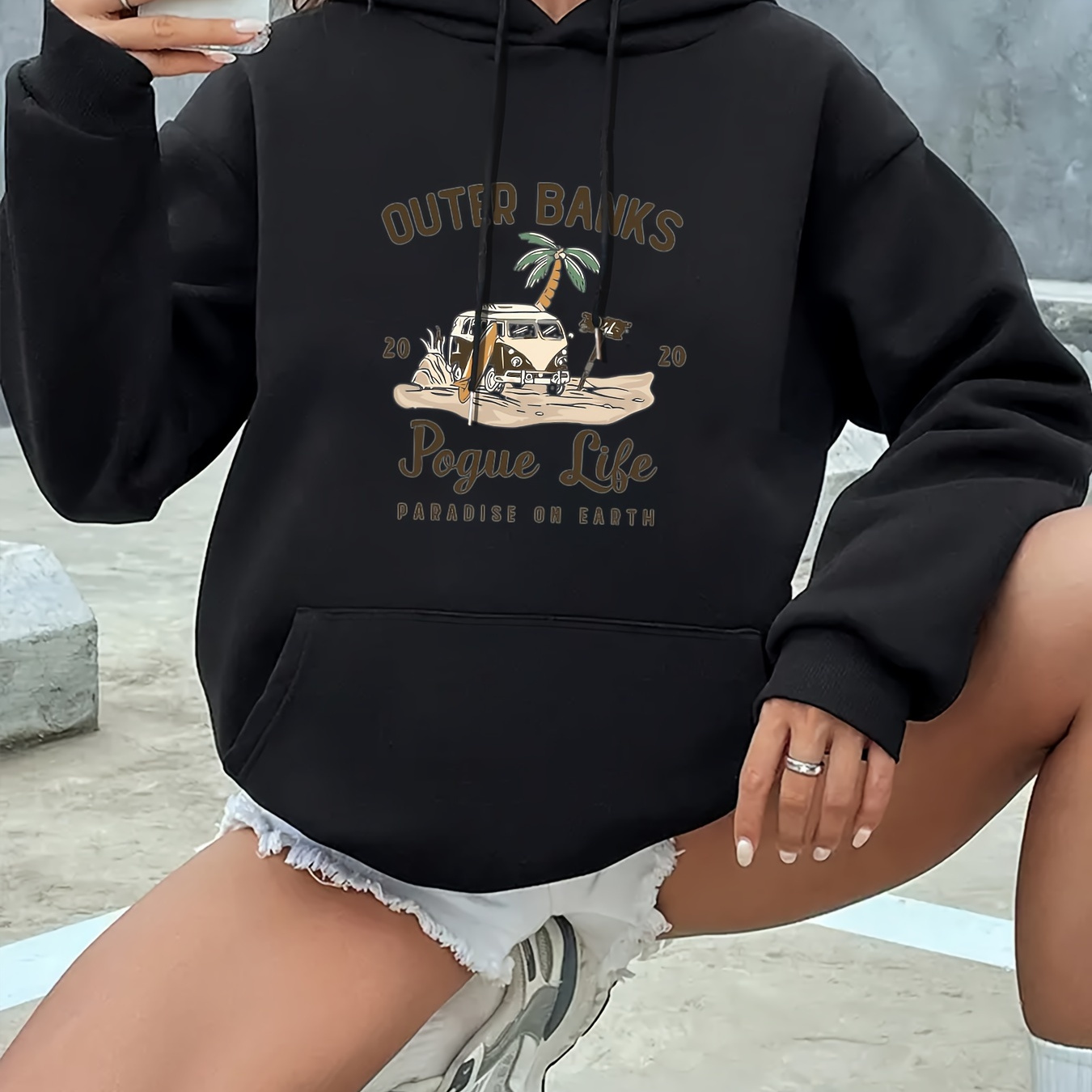 

Women's Polyester Hoodie With Graphic Print - Casual Style, 100% Polyester, Hooded Pullover With Slight Stretch, Winter Season, Knitted Fabric - Outer Banks Pogue Life Design Sweatshirt