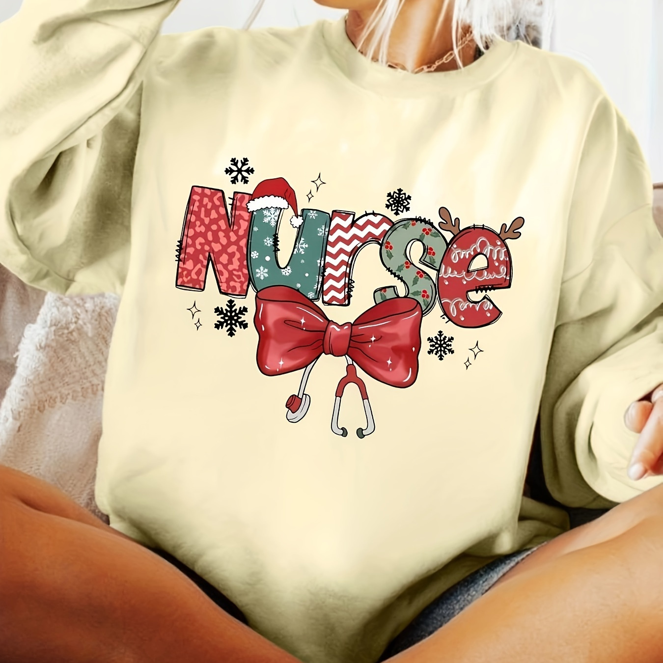 

Christmas Nurse Sweatshirt For Women - Polyester Round , , Unisex And Sweatshirt