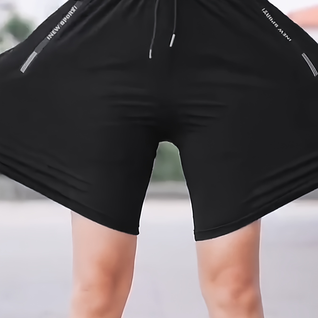 

Men's Solid Shorts With Zipper Pockets, Active Elastic Waist High Stretch Drawstring Shorts For Summer Fitness