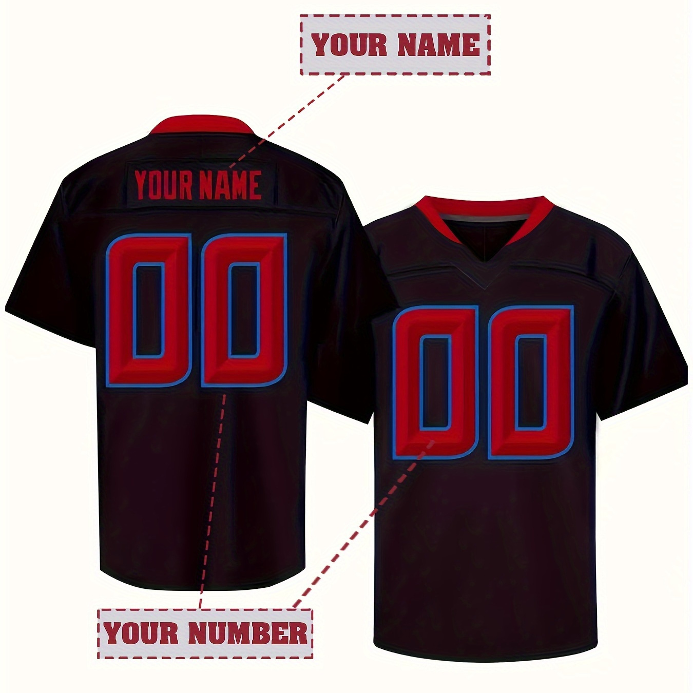 

Customized Name And Number Embroidery, Men's V-neck Football Jersey, Comfy Top For Training And Competition