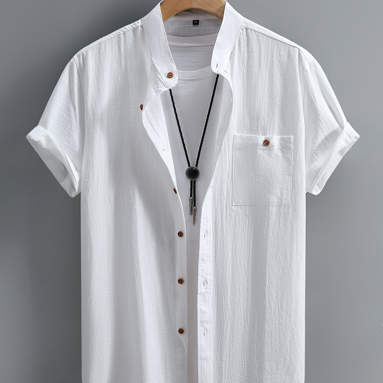 

Men's Solid Collar Short Sleeve Shirts, Male Casual Button Up Shirt With Chest Pocket For Summer Daily Wear And Vacation Resorts