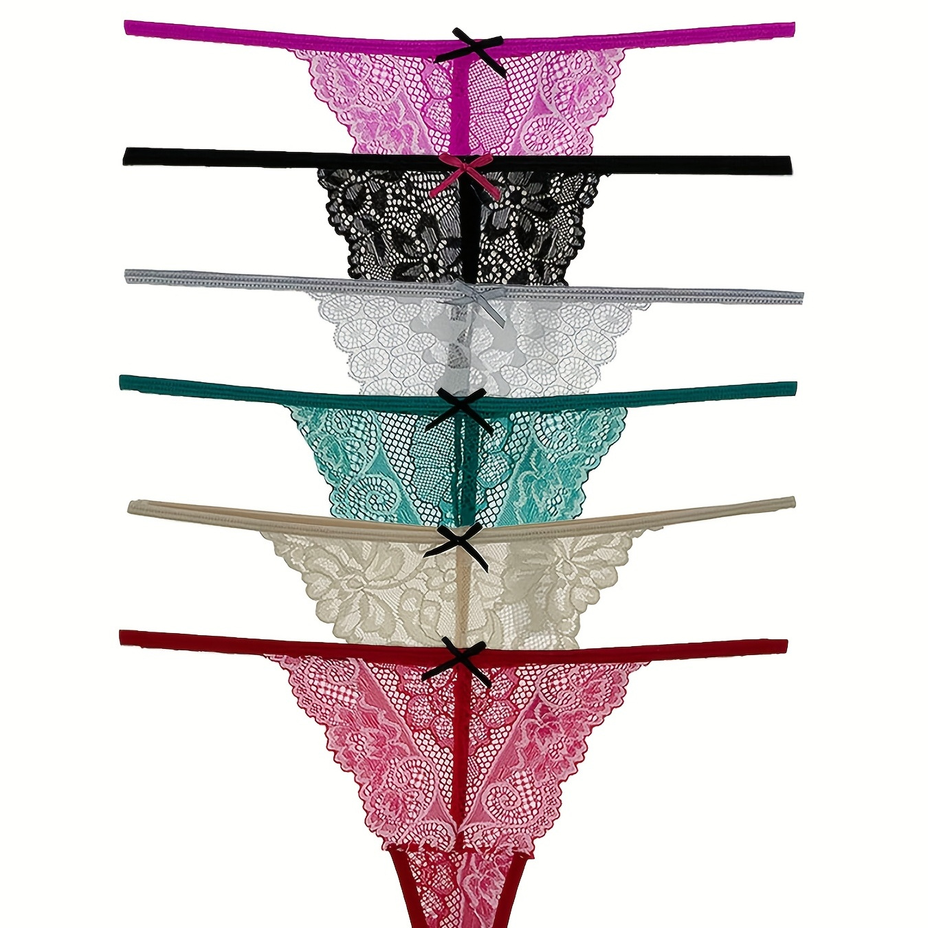 

6pcs Floral Lace G-string Panties, Sexy Breathable Mesh Intimates Panties, Women's Lingerie & Underwear