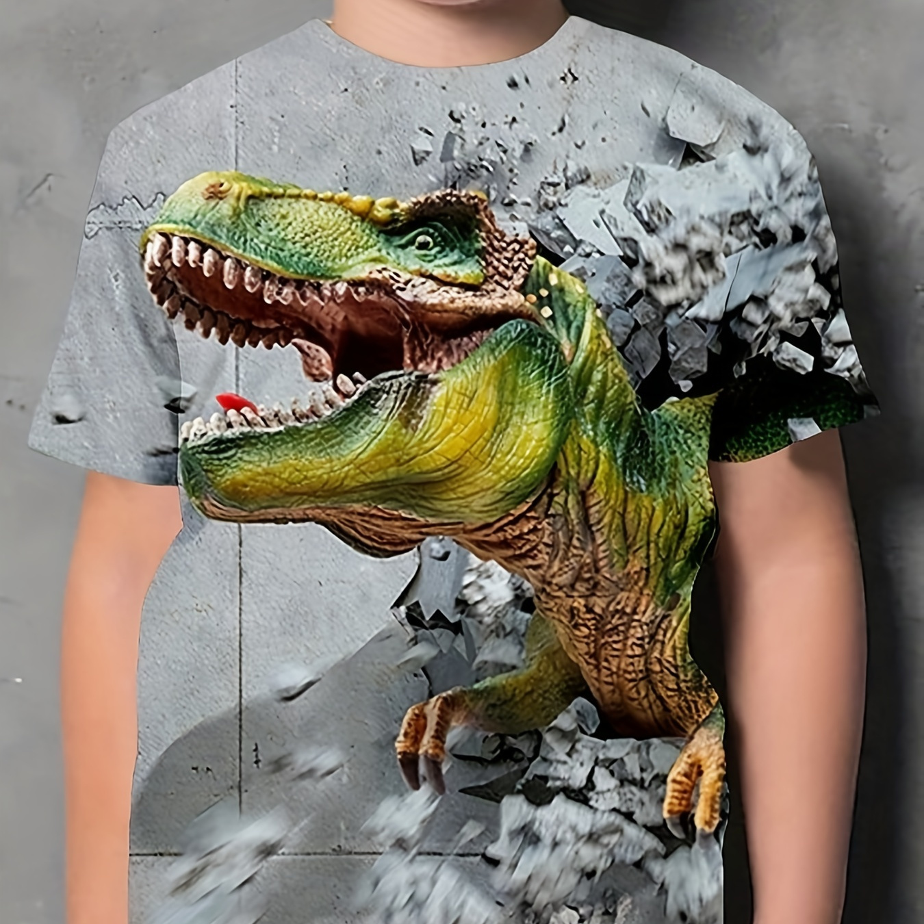 

Stylish Dinosaur 3d Print Boys Creative T-shirt, Casual Lightweight Comfy Short Sleeve Tee Tops, Kids Clothings For Summer