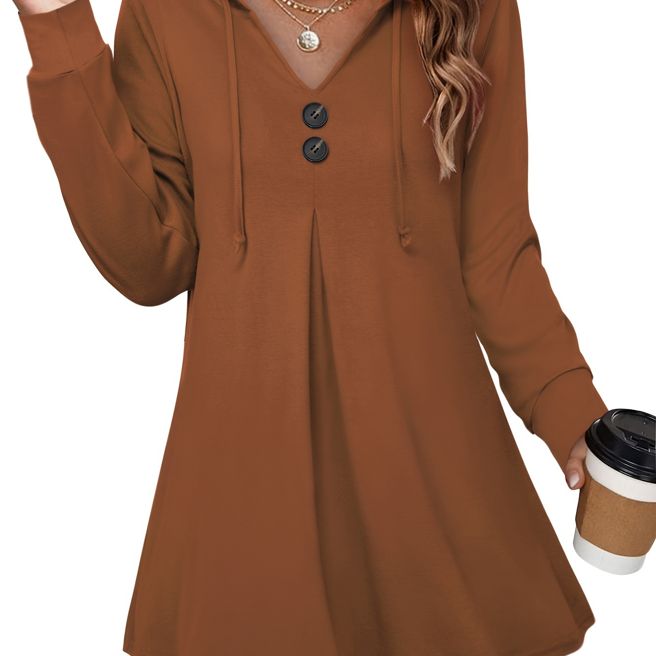 

Women's Long Sleeve Hooded Tunic Swing Pullover Hoodie Sweatshirt