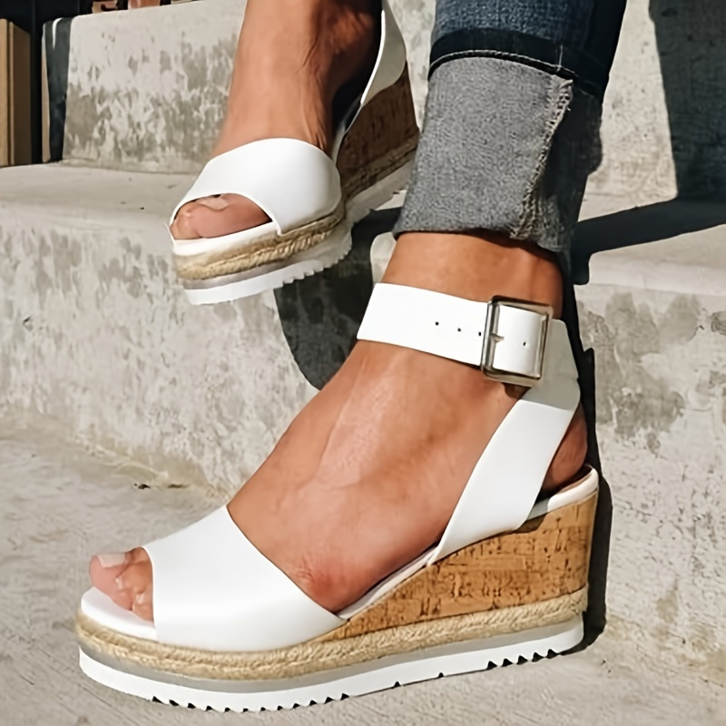 Women's Platform Espadrilles Wedge Slippers, Solid Color Lightweight