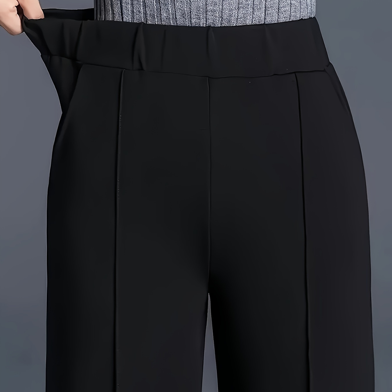 

Pantalon Droit à Taille Élastique et Couleur Unie pour Femme avec Poches - Décontracté, Polyester Lavable en Machine