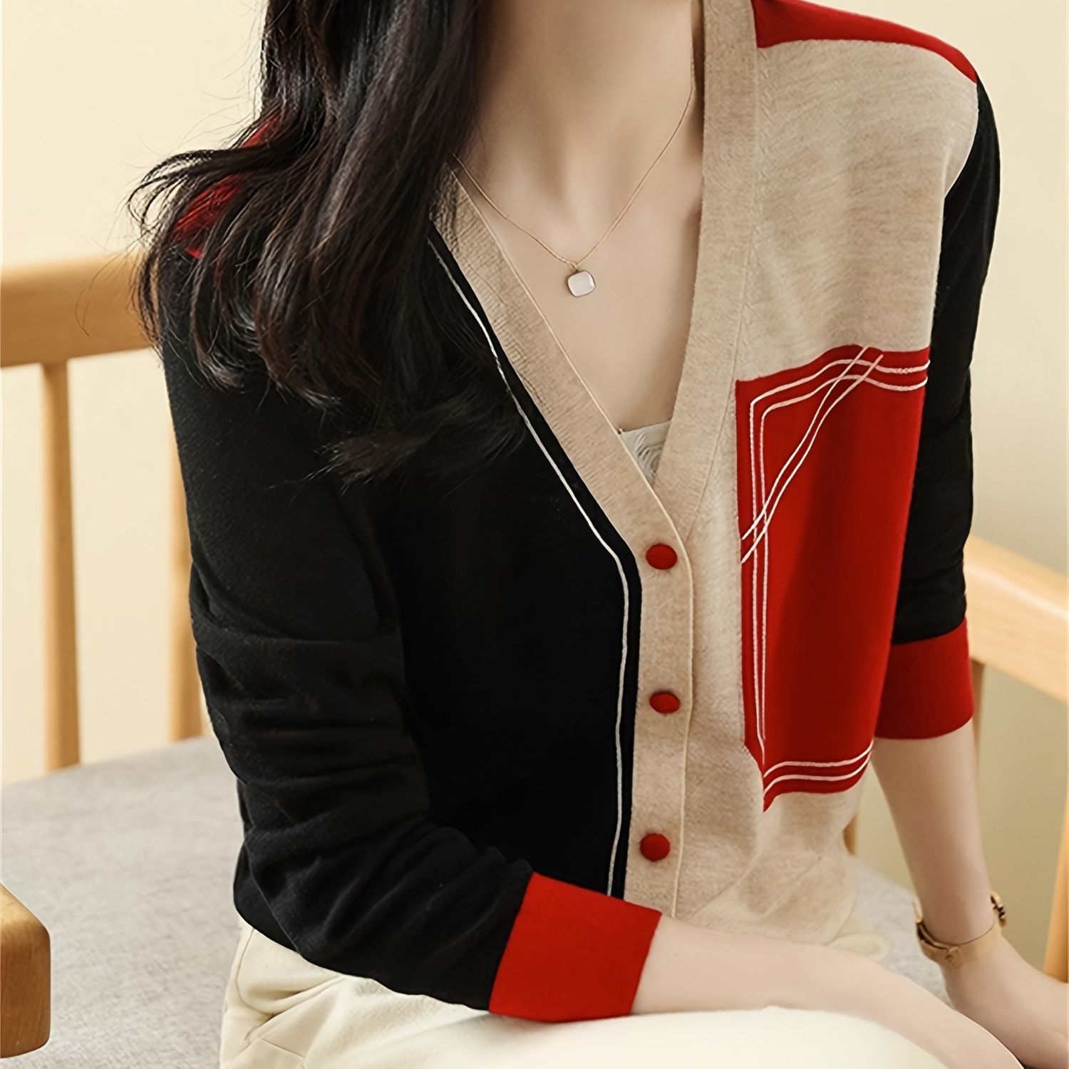 

V- Knit Cardigan For Women - & , Long , Button-up, For & Fall