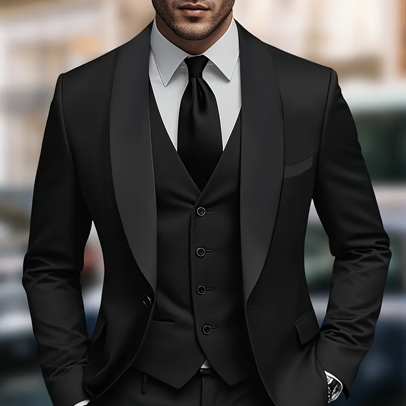 

Men's Four-piece Suit Set With Collar, Black Large Size Suit, Suit Pants, Formal Tie, Wedding Dress, Vest, Work Uniform, Holiday Gift