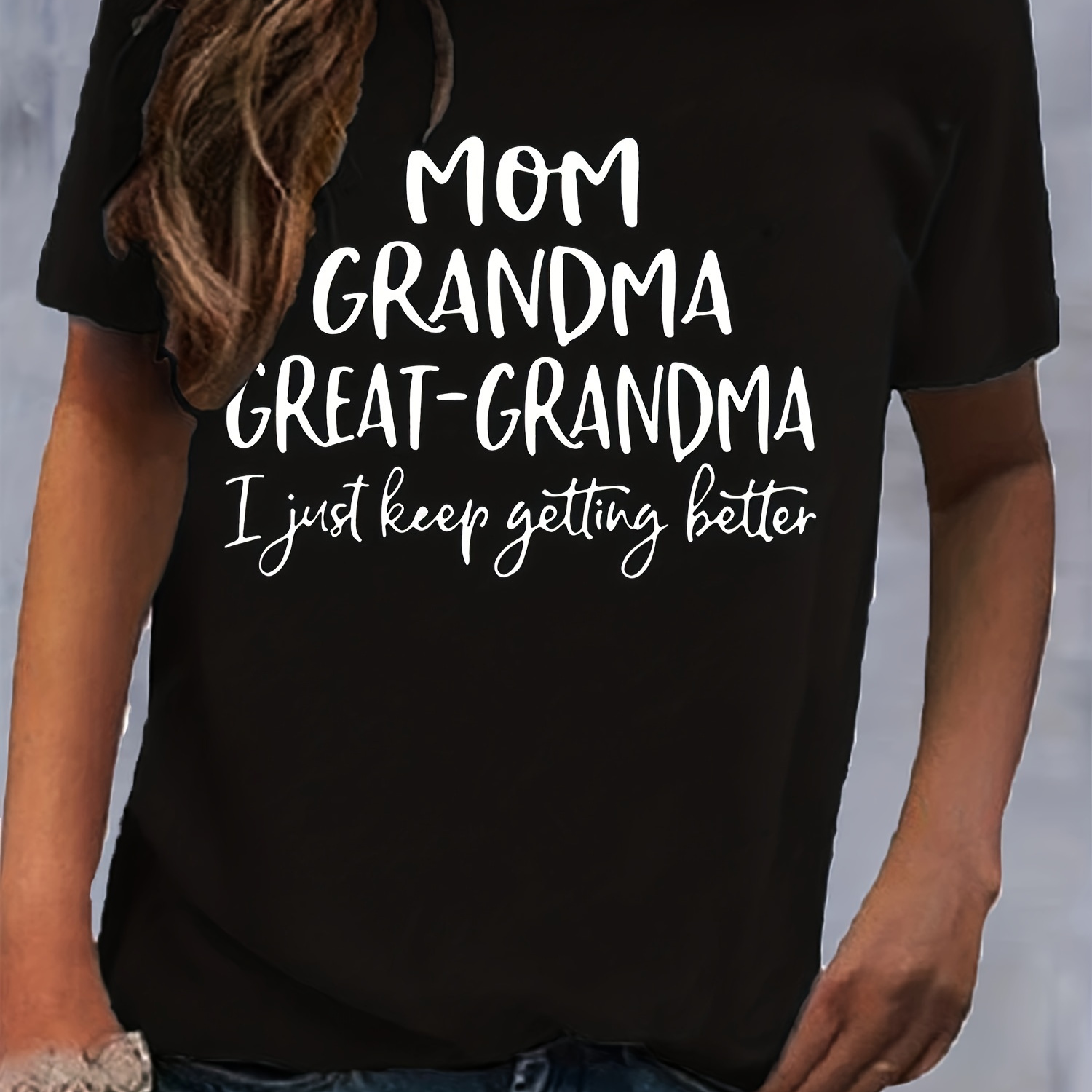 

Mom & Grandma Letter Print T-shirt, Short Sleeve Crew Neck Casual Top For Spring & Summer, Women's Clothing