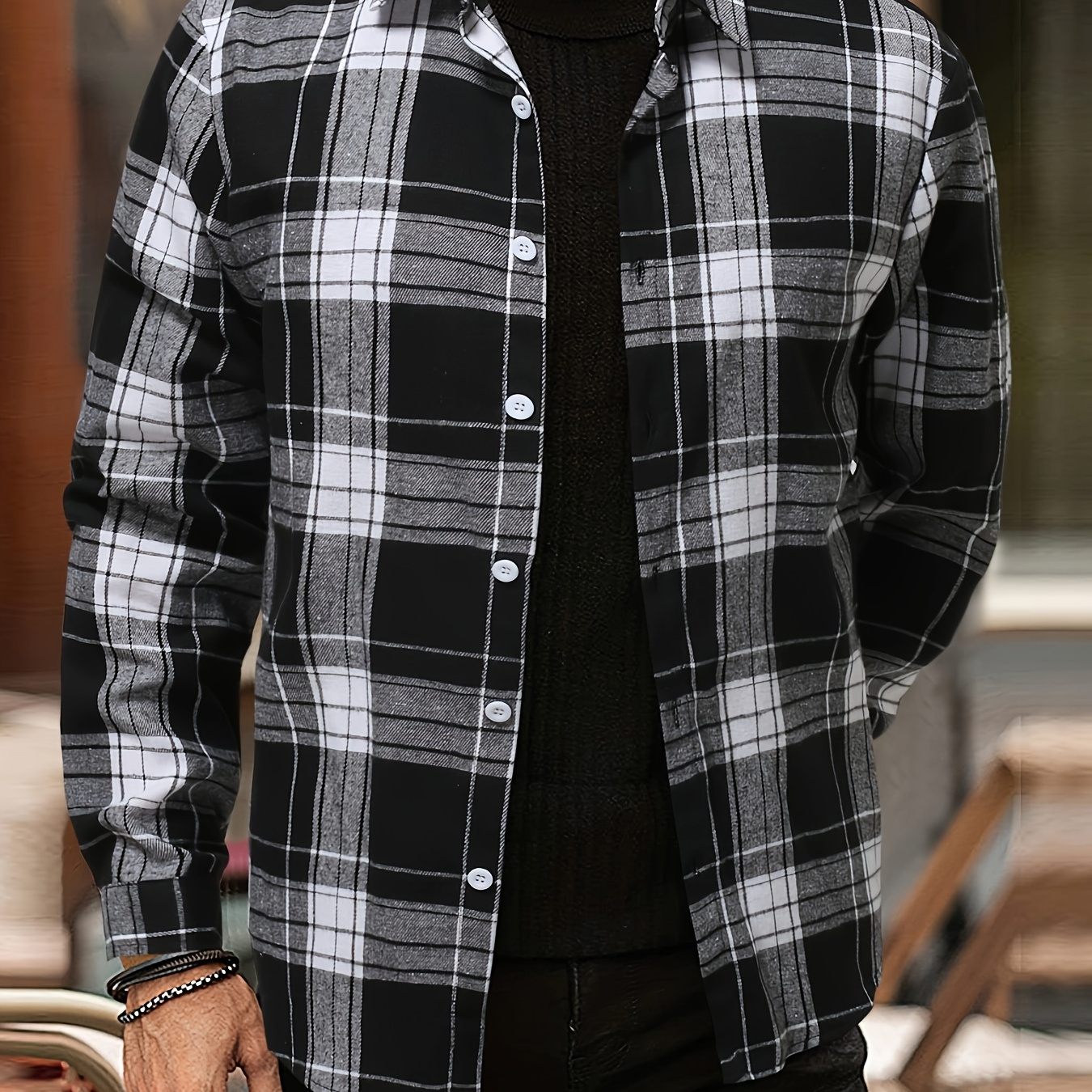 

1pc Men's Casual Brushed Long Sleeve Shirt - 100% Polyester, Regular Fit, Button-down, Non-stretch, Solid Pattern, For Casual , Spring/