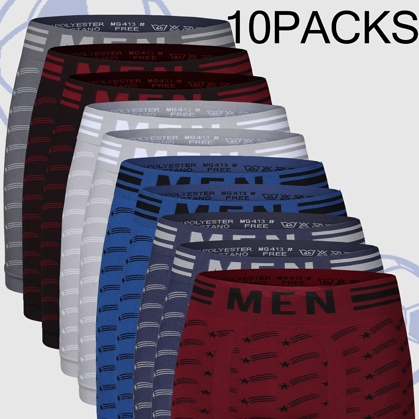 

Rosa Men's Polyester Trunks With Elastane, Medium Stretch Knit Fabric, Pattern, 10-pack Seamless Boxer Briefs