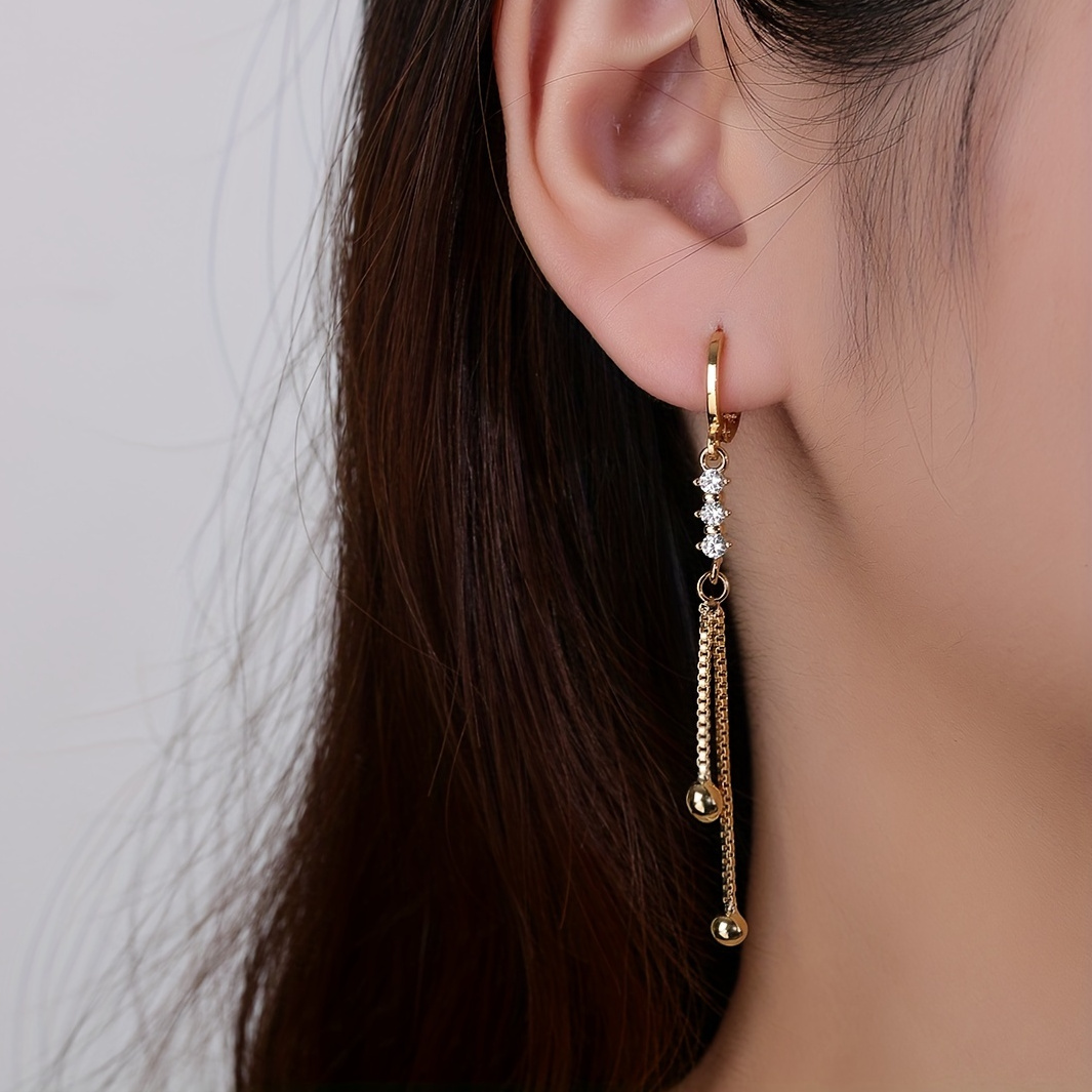 

1 Pair Of Copper Plated Gold Plated 3 Zirconia Tassel Fashion Earrings [golden]