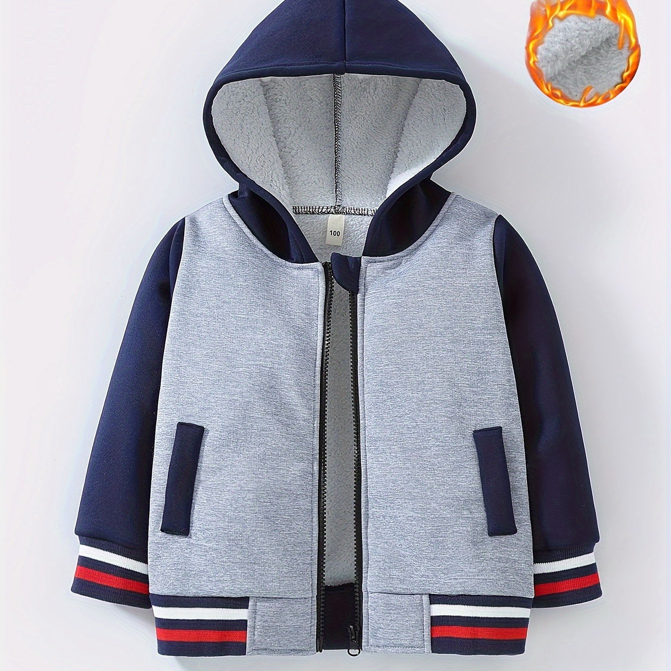 

Boy's Color Blocking Hooded Jacket, Casual Stylish Long Sleeve Coat Outdoor Clothes For Autumn And Winter