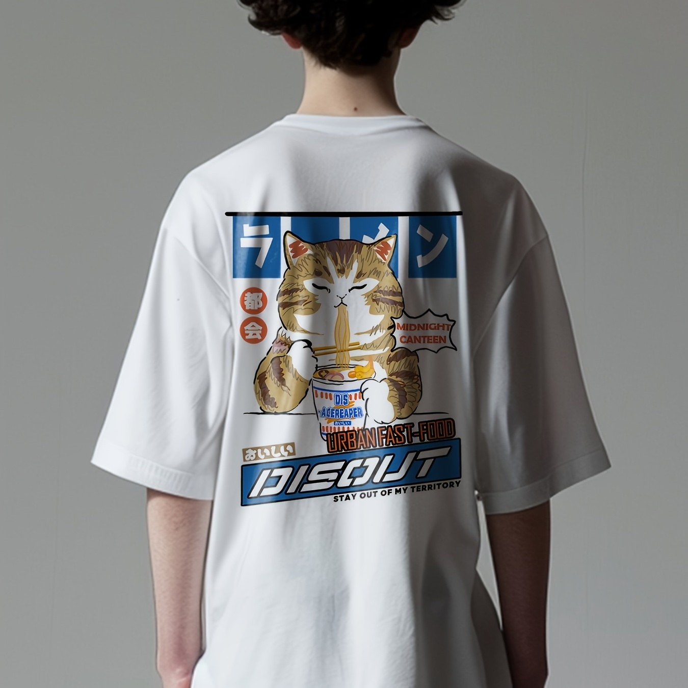 

Men's 100% Cotton Cat Print T-shirt, Casual Short Sleeve Crew Neck Tee, Men's Clothing For Outdoor