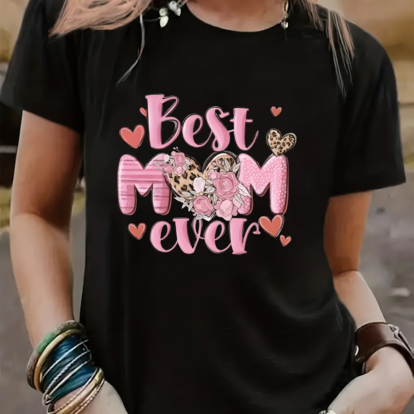 

Best Mom Ever Print T-shirt, Short Sleeve Crew Neck Casual Top For Summer & Spring, Women's Clothing