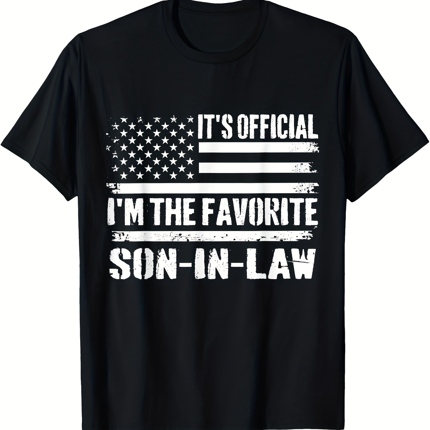 

It's Official I'm The Favorite Son-in-law Printed T-shirt Comfortable Breathable, Casual Short Sleeve, Daily Wear, All Season, Black, Men 220g