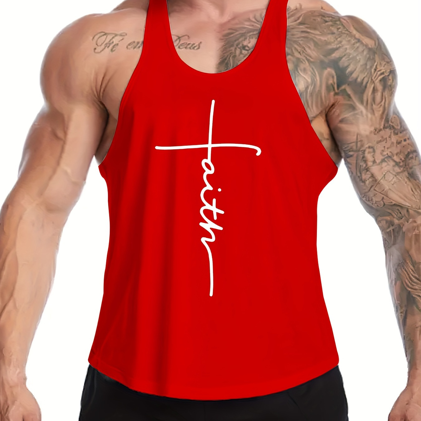 

Creative Letters Print Summer Men's Quick Dry Moisture-wicking Breathable Tank Tops, Athletic Gym Bodybuilding Sports Sleeveless Shirts, For Running Training, Men's Clothing