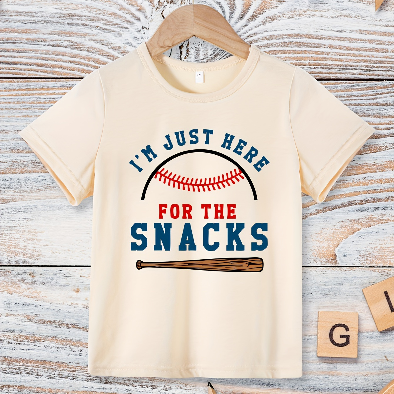 

Boys Casual Comfy Summer Short Sleeve Crew Neck T-shirt - I'm Just Here For The Snacks & Baseball Print Trendy Summer Gift