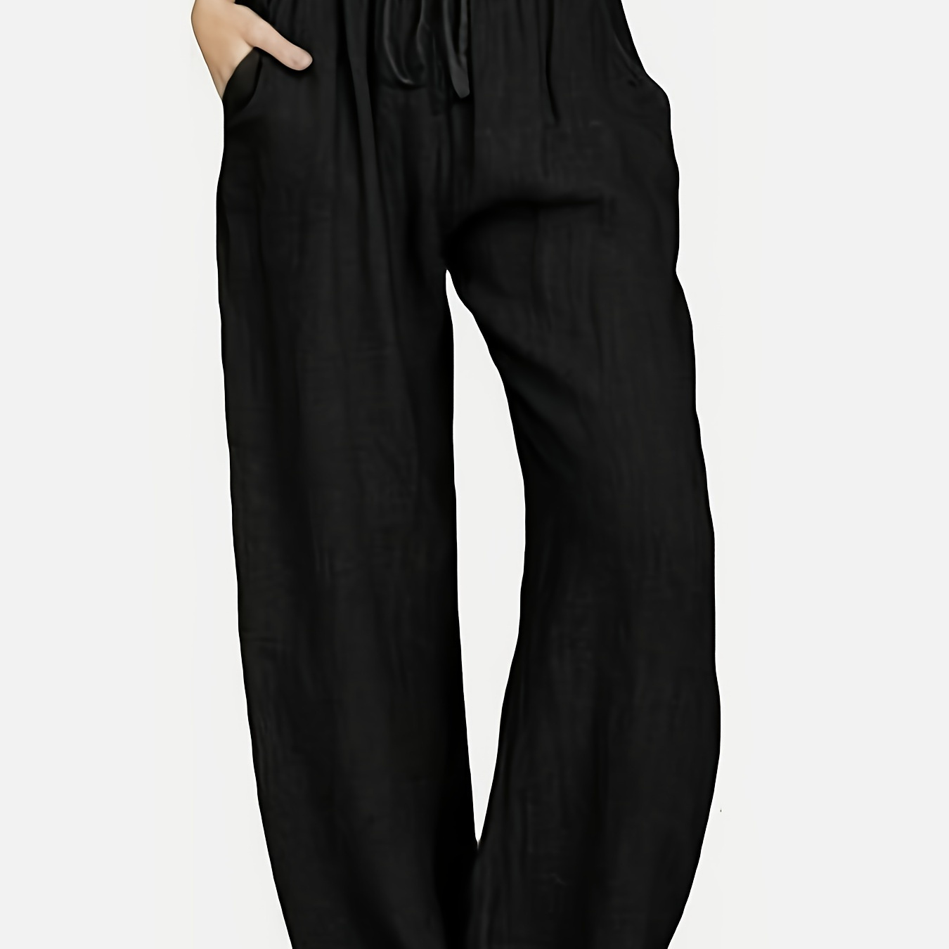 

Pantalon droit à poches obliques grande taille, pantalon décontracté à taille élastique pour le printemps et l'été, vêtements grande taille pour femmes